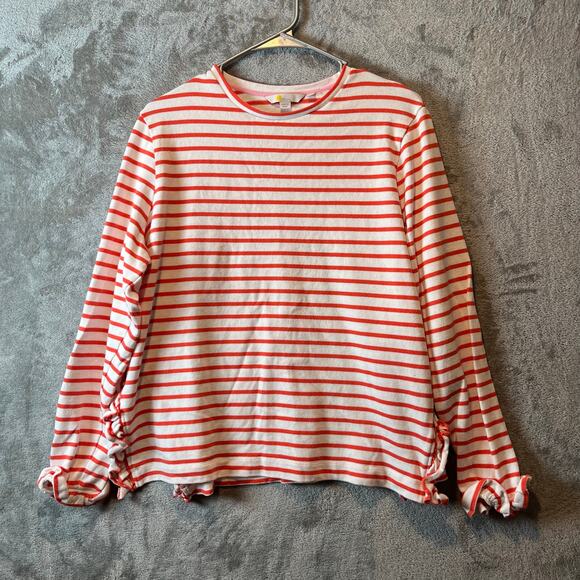 Boden Stripped White Orange Sweater Side Slits Cotton Flare Sleeves Size 12 - Picture 1 of 5